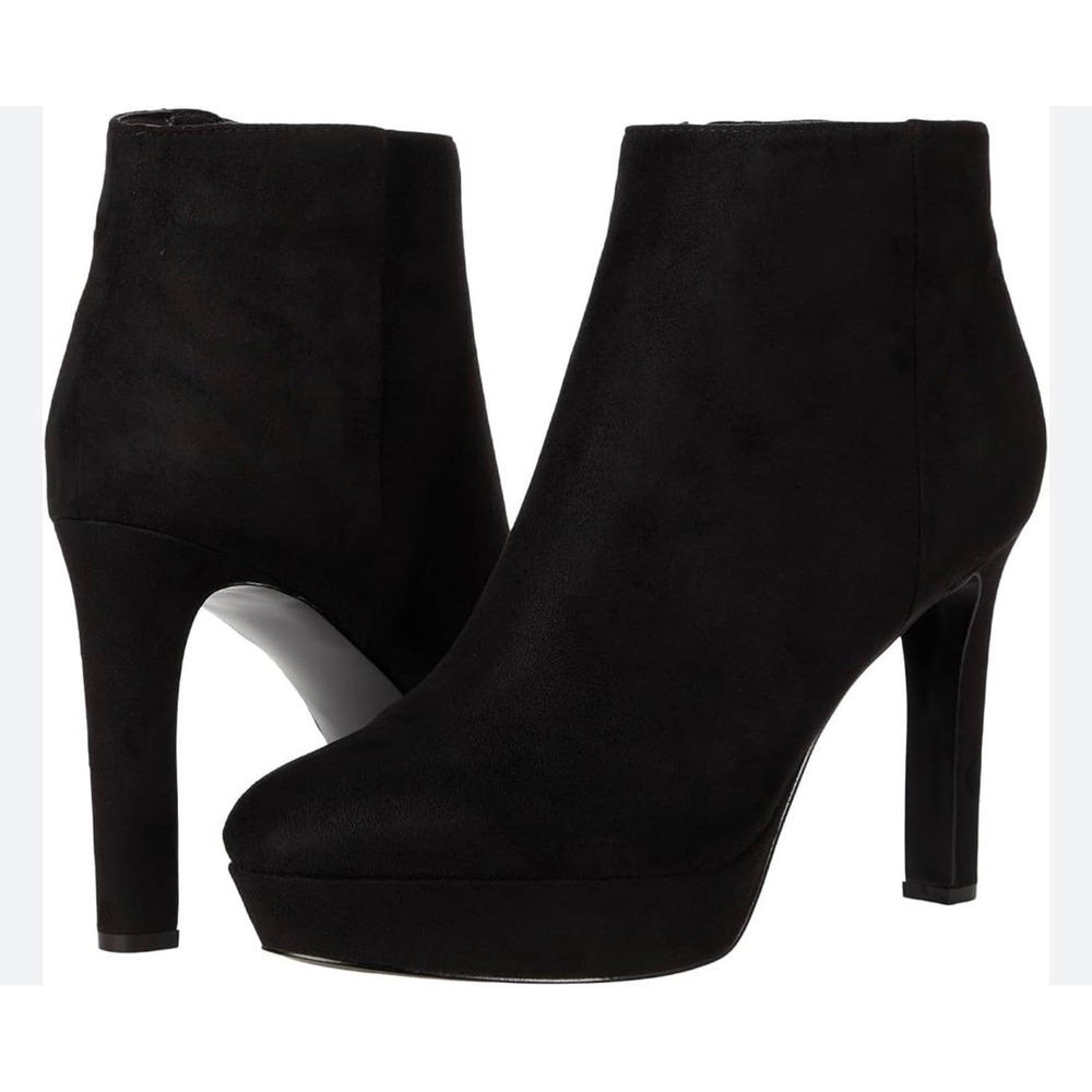 Nine West Black Suede Platform Ankle Boots‎ Stiletto Heel Side Zip Womens 5M